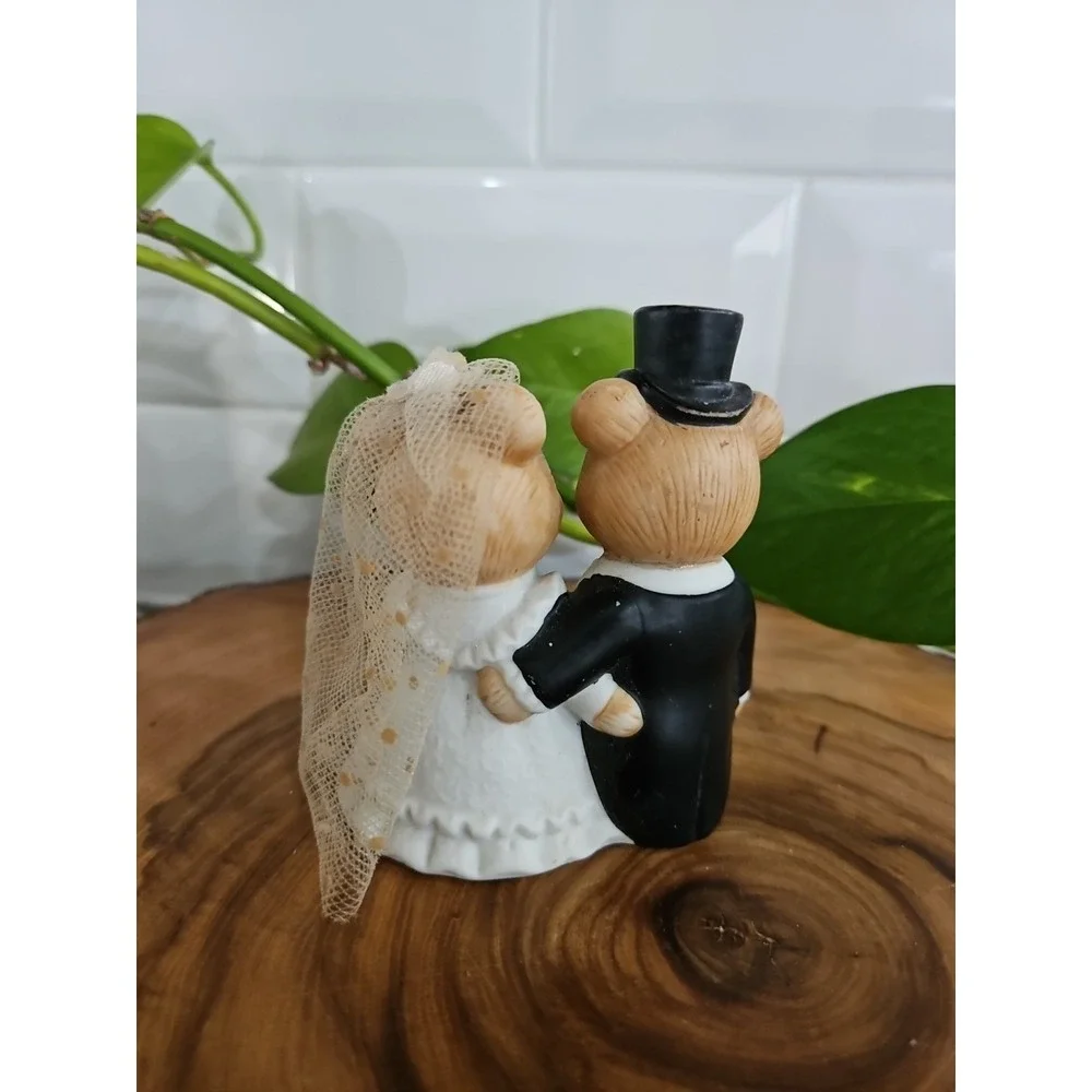 Vtg Homco Figurine Porcelain Teddy Bear & Bride Groom #1424 Wedding Cake Topper